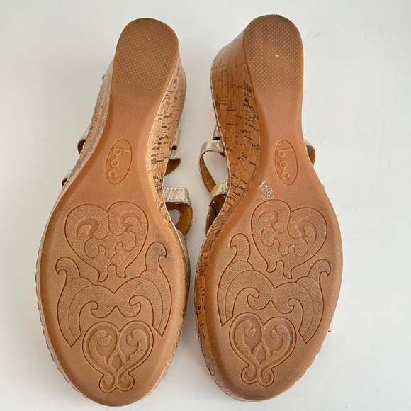 B.O.C. Gold Jayna Cork Wedge Platform Leather Sandals Boho Sz 8 - Picture 6 of 9